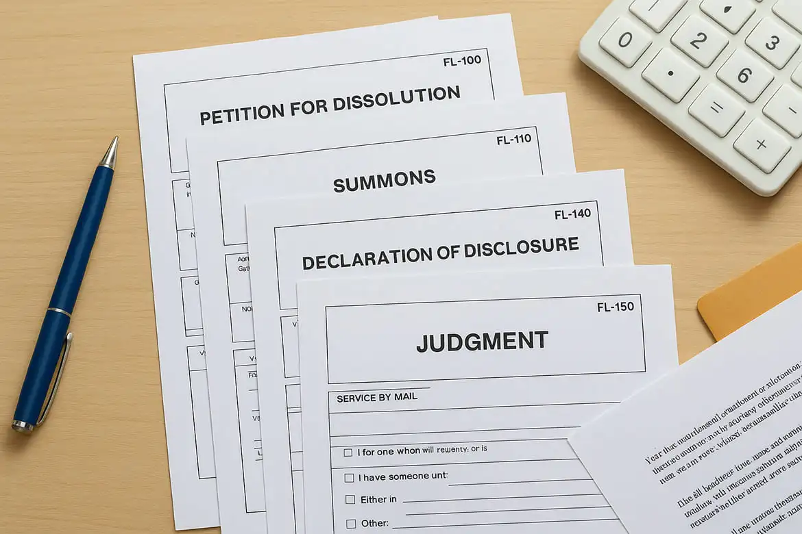 Core forms for a standard uncontested divorce